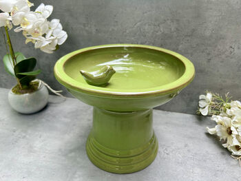Green Ceramic Garden Birdbath Bird Feeder – 28cm, 9 of 9