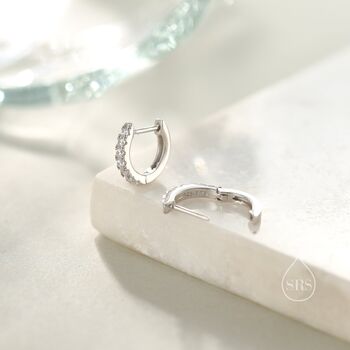 Sterling Silver Cz Huggie Hoops, 5 of 12