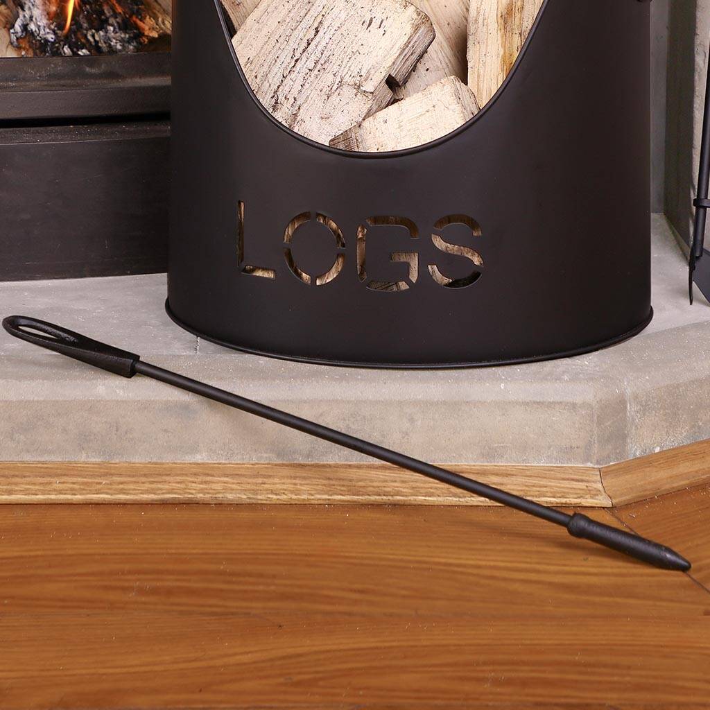 Farringdon Black Log Basket With Tools Set By Dibor