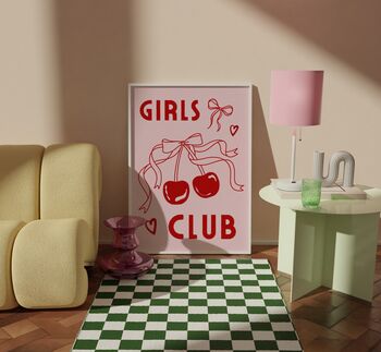Girls Club Wall Art Print Pink Bows Cherries, 7 of 10