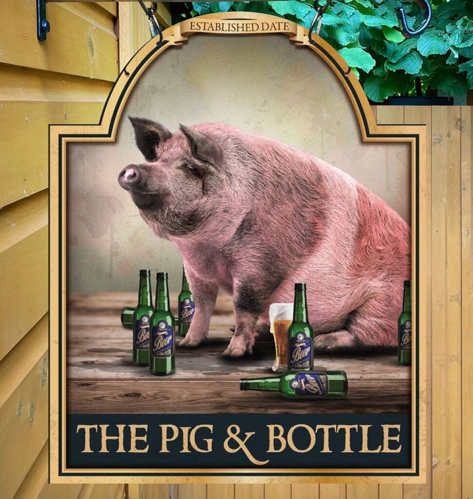 Pig And Bottle Personalised Pub Sign/Bar Sign/Man Cave, 1 of 8