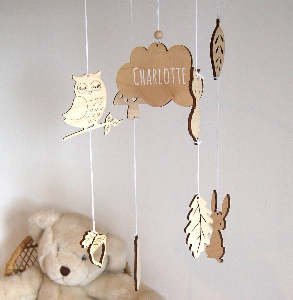 Whimsical Woodland Personalised Wooden Nursery Mobile By The
