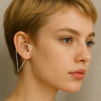 Triangle Long Rose Gold Plated Silver Hoop Earrings, 2 of 8