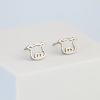 Sterling Silver Pig Face Stud Earrings, 2 of 5