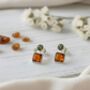 Handmade Cognac And Green Amber Silver Stud Earrings, thumbnail 2 of 3