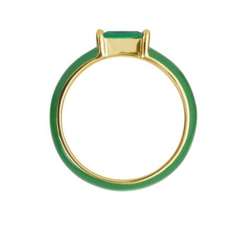 Gold Plated Cz Green Enamel Stacker Ring, 5 of 7