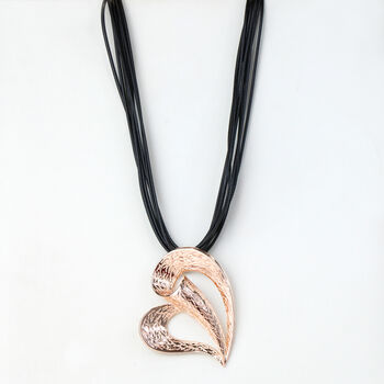 Rose Gold Heart Pendant Cord Necklace, 2 of 3