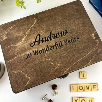 Carved Personalised Wooden Anniversary Box, 2 of 11