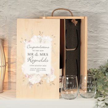 Blush Flowers Wedding Gift Bottle Box With Two Glasses, 4 of 5