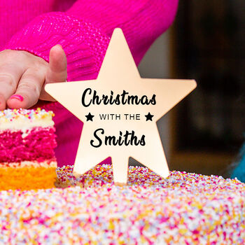 Personalised 'Christmas With The' Gold Star Cake Topper, 2 of 7