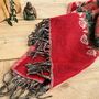 Handwoven Red Boho Recycled Cotton Throw Blanket, thumbnail 3 of 9