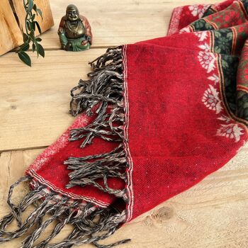 Handwoven Red Boho Recycled Cotton Throw Blanket, 3 of 9