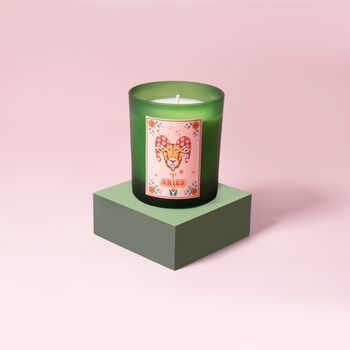 Aries Zodiac Illustration Frosted Green Scented Candle, 2 of 3
