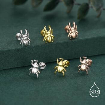 Sterling Silver Mismatched Beetle 16g Flat Back Stud Earrings, 3 of 11