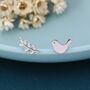 Mismatched Peace Dove Bird Olive Branch Stud Earrings, thumbnail 4 of 9