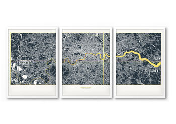 Personalised Metallic Foil London Triptych Map Dark, 2 of 3