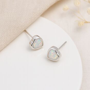 Sterling Silver White Opal Heart Stud Earrings – 5mm, 4 of 8