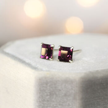 Purple Square Stud Earrings In Sterling Silver, 2 of 11