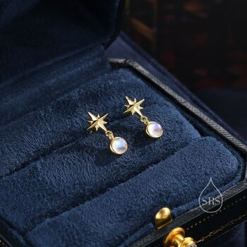 Sterling Silver Tiny Starburst And Moonstone Stud Earrings, 4 of 11