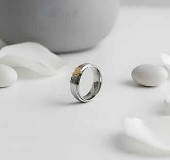 Hammered Sterling Silver Spinner Ring With Golden Heart, 2 of 6