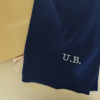 Personalised Navy 100% Cashmere Travel Wrap Gift Boxed, 4 of 7