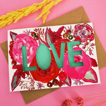 'Love' Valentines Or Anniversary Paper Cut Card, 2 of 3
