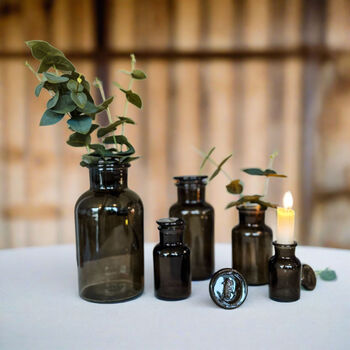 Dark Grey Glass Apothecary Bottles Set Of Five, 3 of 11