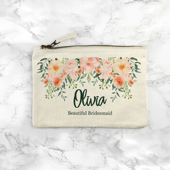 Personalised Floral Cotton Canvas Makeup Bag, 6 of 8
