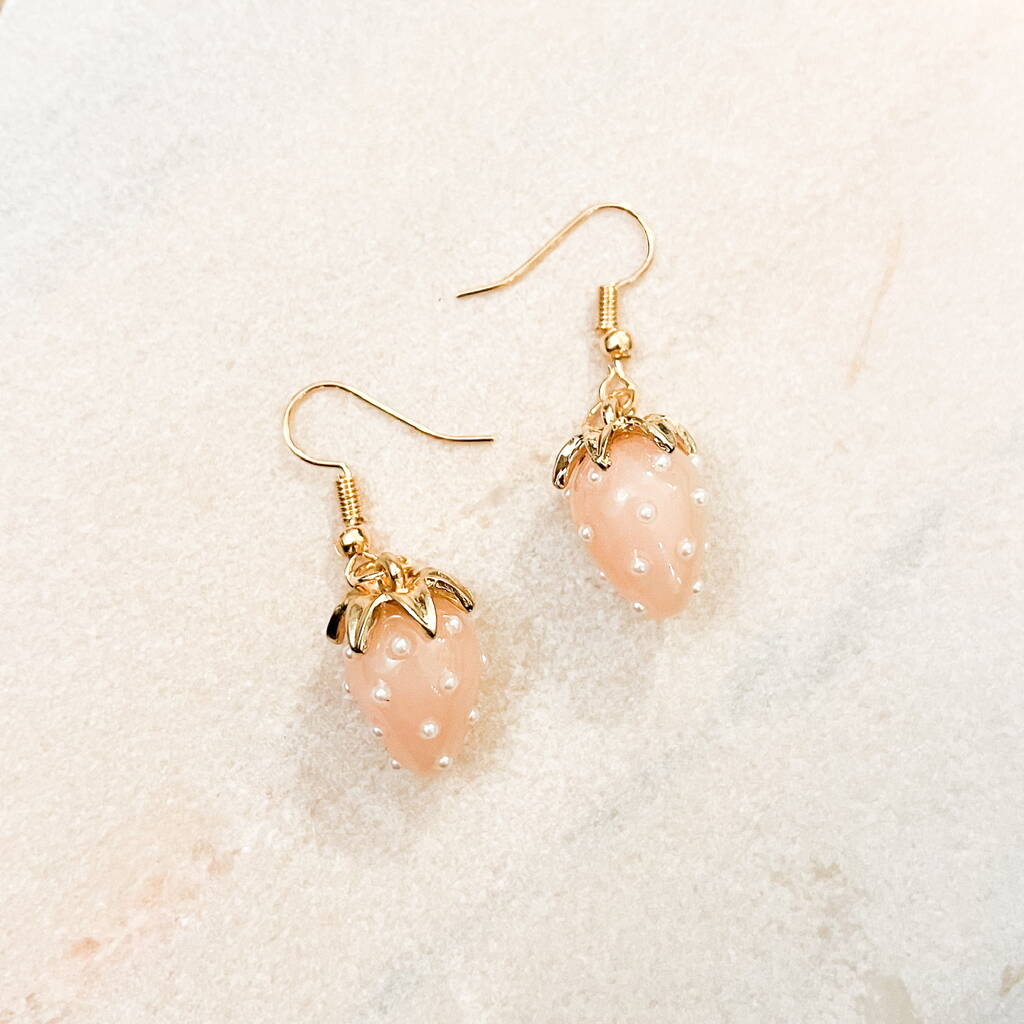 Pastel Pink Strawberry Drop Earrings