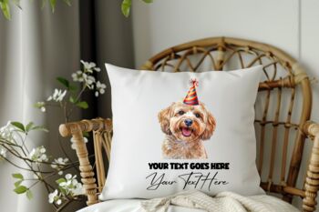 Personalised Cockapoo Birthday Congratulations Party Cushion, 2 of 2