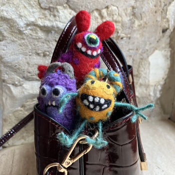 Handmade Felt Moody Monsters Decorations Set Of Three, 2 of 3