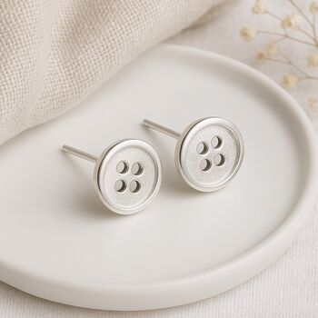 Sterling Silver Sewing Button Stud Earrings – 9mm, 3 of 5