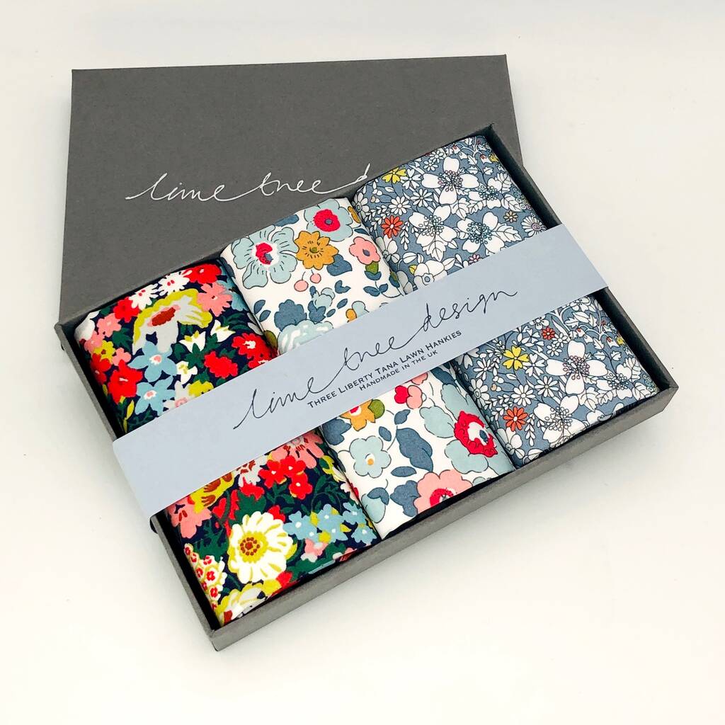 Box Of Three Liberty Lawn Hankies Shades Of Grey By Lime Tree Design
