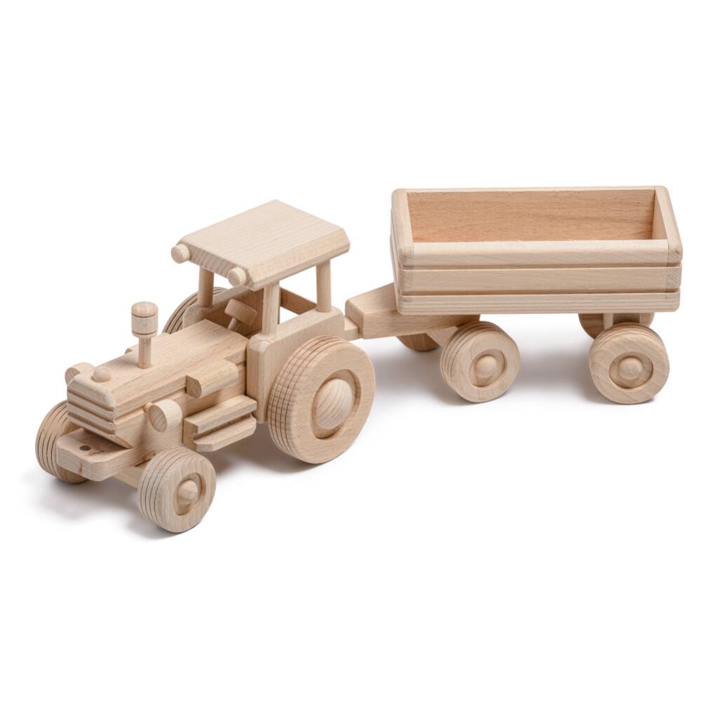 Handmade Large Wooden Tructor Toy With Trailer
