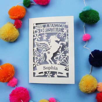 Personalised Papercut Unicorn Christmas Card, 6 of 6