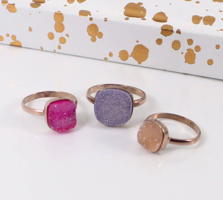 rose gold copper druzy square stacking ring by lucy loves neko