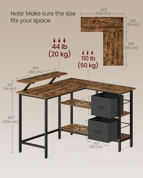 L Shaped Computer Desk With Two Drawers Monitor Stand, 12 of 12