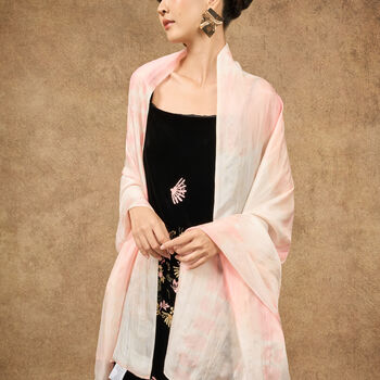 100% Mulberry Silk Scarf, Peach Marbling In Gift Box, 2 of 9
