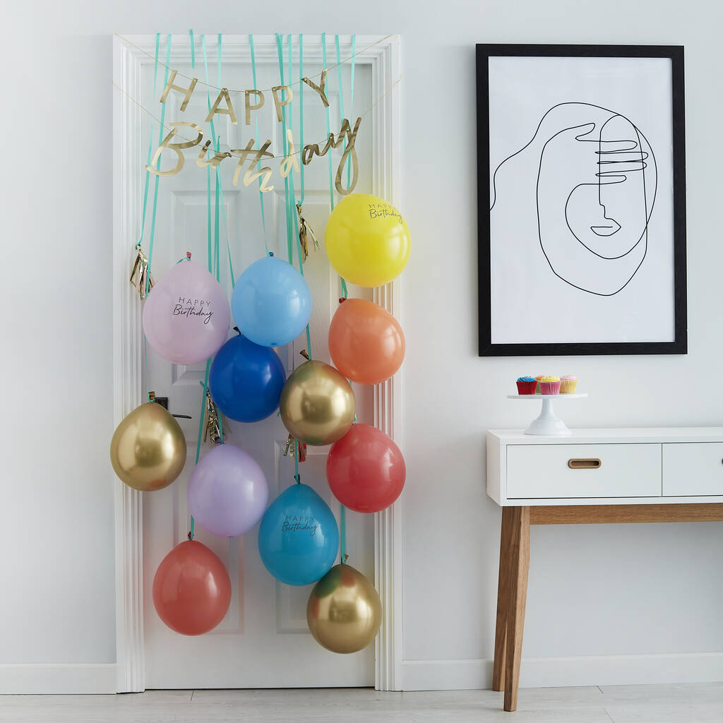 Bright Rainbow And Gold Happy Birthday Balloon Door Kit By Ginger Ray ...