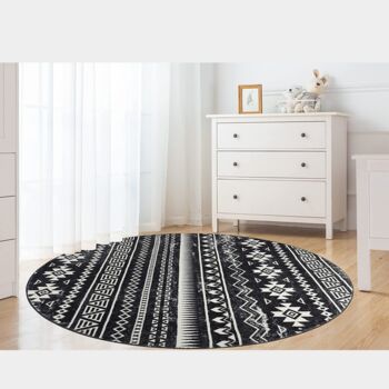 Black Round Faux Wool Non Slip Rug, 5 of 9