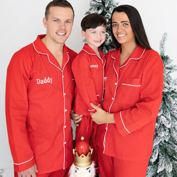 Personalised Matching Family Red Classic Christmas Cotton Pyjamas, 8 of 8