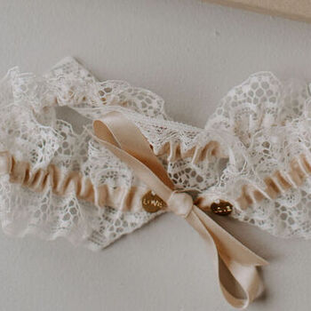Personalised Love Charm Lace Wedding Garter, 2 of 2