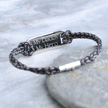 Men's Personalised Double Strand Leather ID Plate Bracelet, 3 of 8