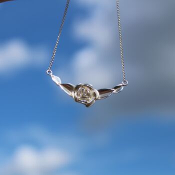 Rose And Leaf Necklace In Sterling Silver, 4 of 6