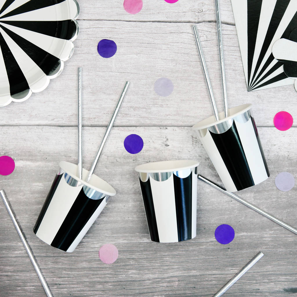 striped black paper party cups by postbox party