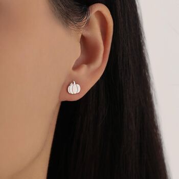 Sterling Silver Pumpkin 18 G Screw Back Stud Earring With Ball Backs, 7 of 11