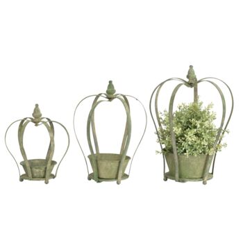 Aged Metal Green Crown Planter, 4 of 5