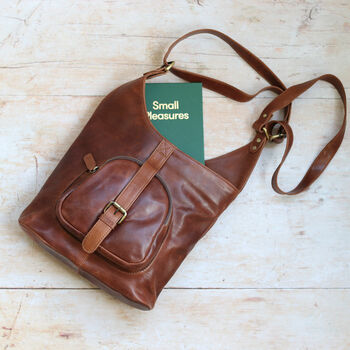 Leather Crossbody Shoulder Bag, Distressed Brown, 2 of 5