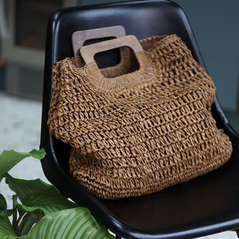 Straw Tote Bag Eco Friendly With Wooden Handles, 11 of 12