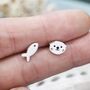 Mismatched Otter And Fish Stud Earrings In Sterling Silver, thumbnail 4 of 11
